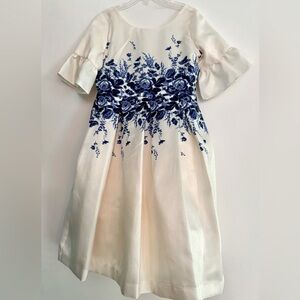 Brand New Janie and Jack Size 7 Ivory and Royal Blue Girls Dress